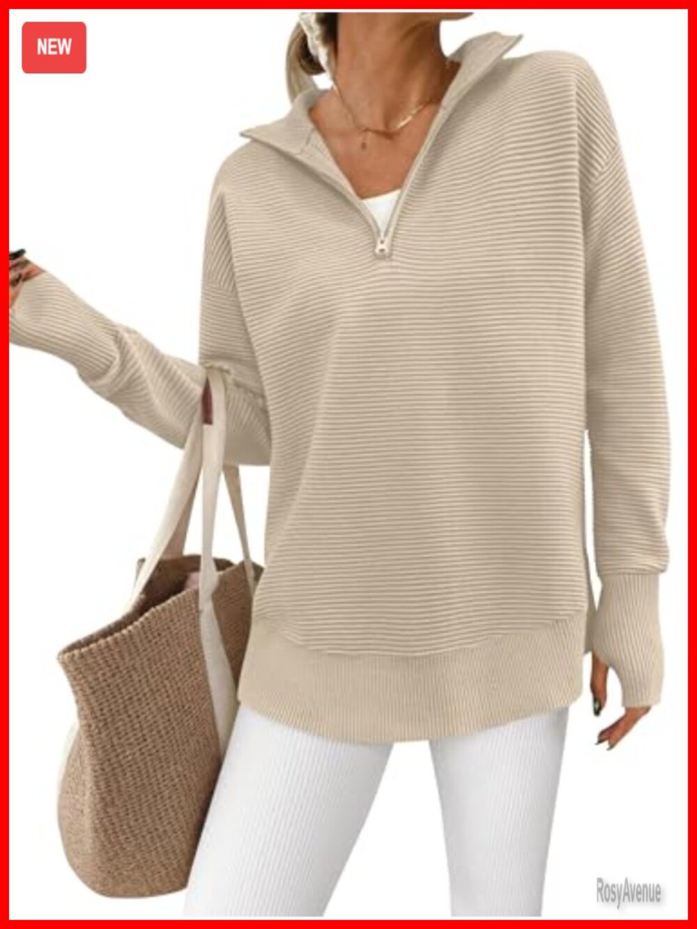 Womens Ribbed Knit Quarter Zip Pullover Sweater Long Sleeve